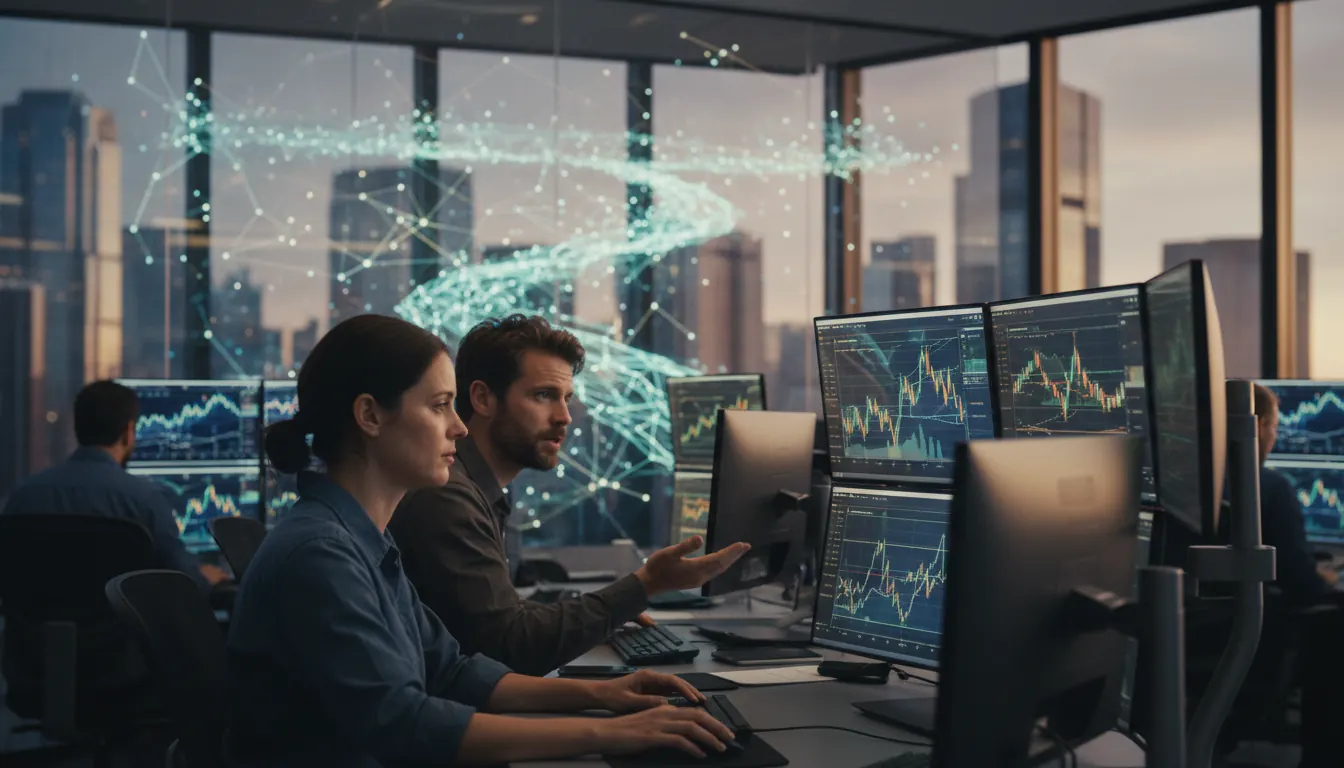 Financial data streams and market analysis visualization