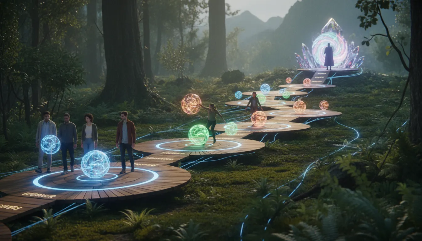 Progressive learning pathway showing RSS feed categories by skill level