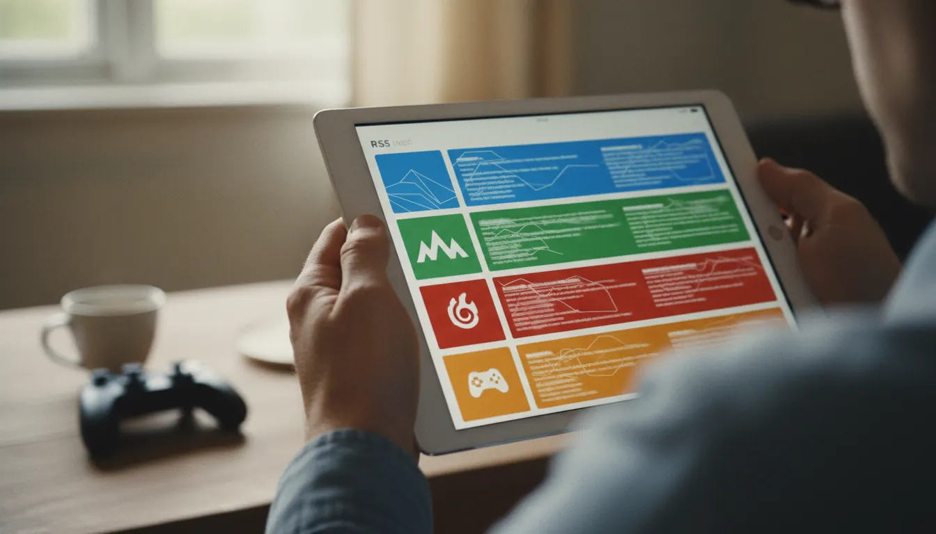 RSS feed reader showing organized gaming industry news sources